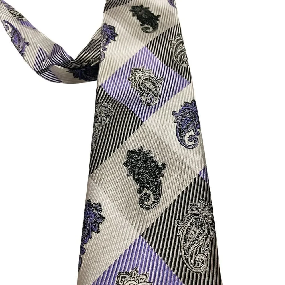 Henri Picard Purple Paisley Big & Tall Extra Long Tie